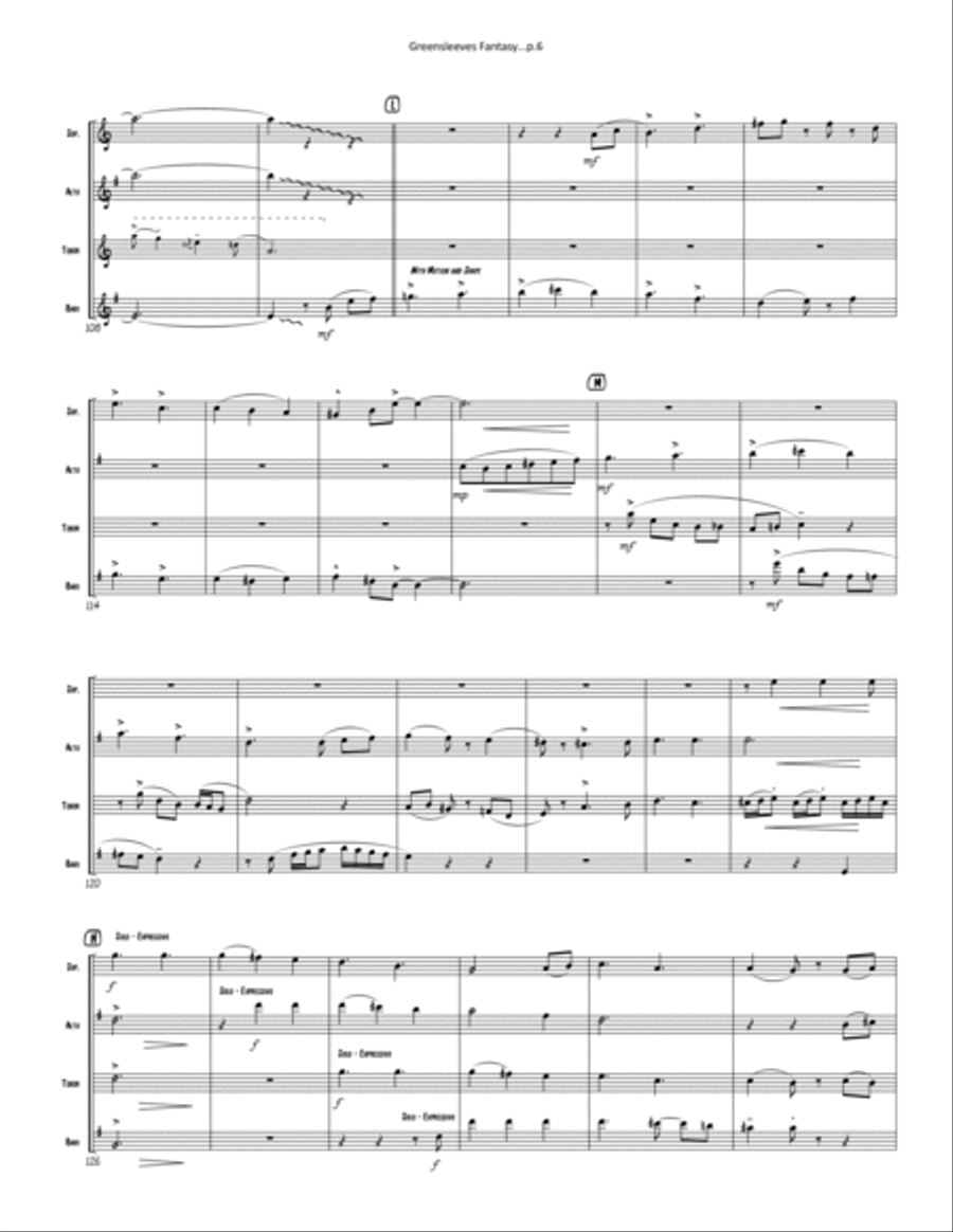Greensleeves Fantasy Woodwind Quartet scores gallery preview page 6