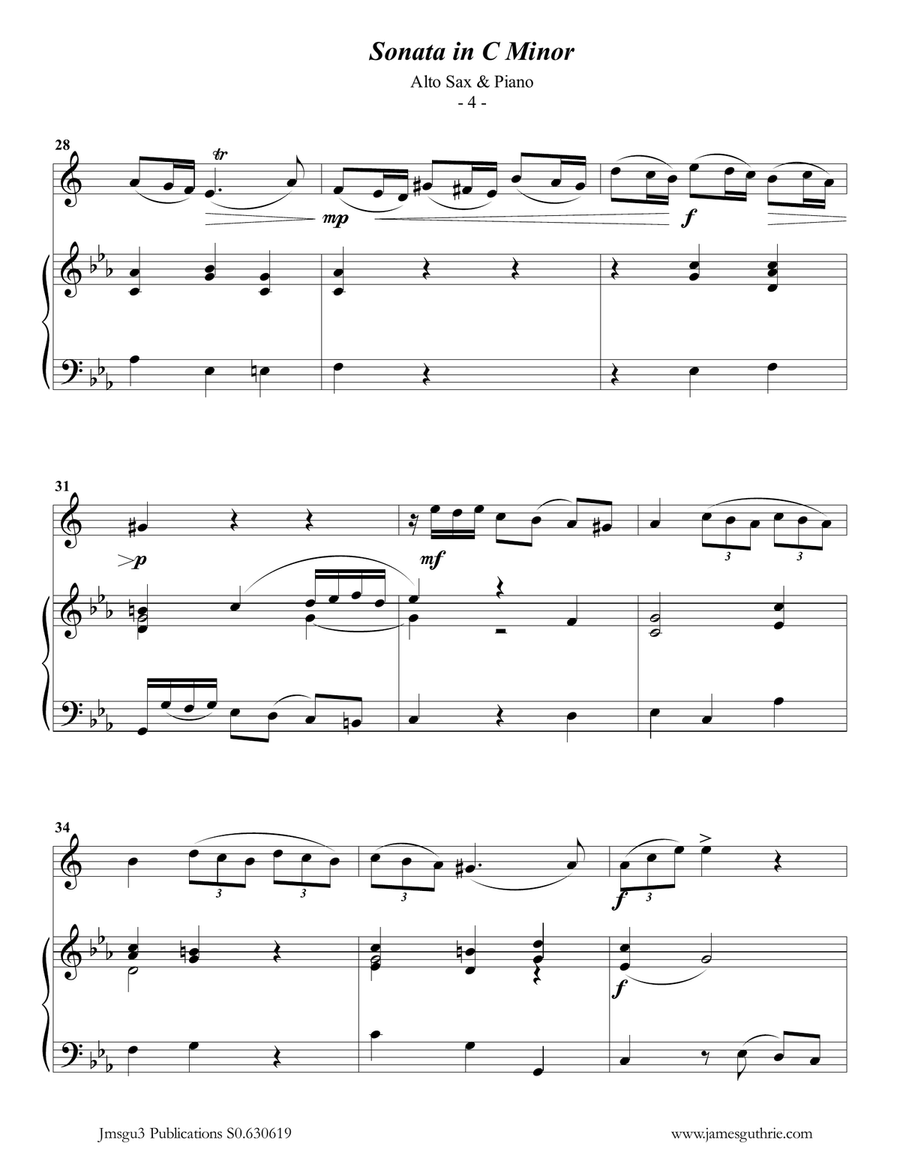 Telemann: Sonata in C Minor for Alto Sax & Piano Alto Saxophone scores gallery preview page 4