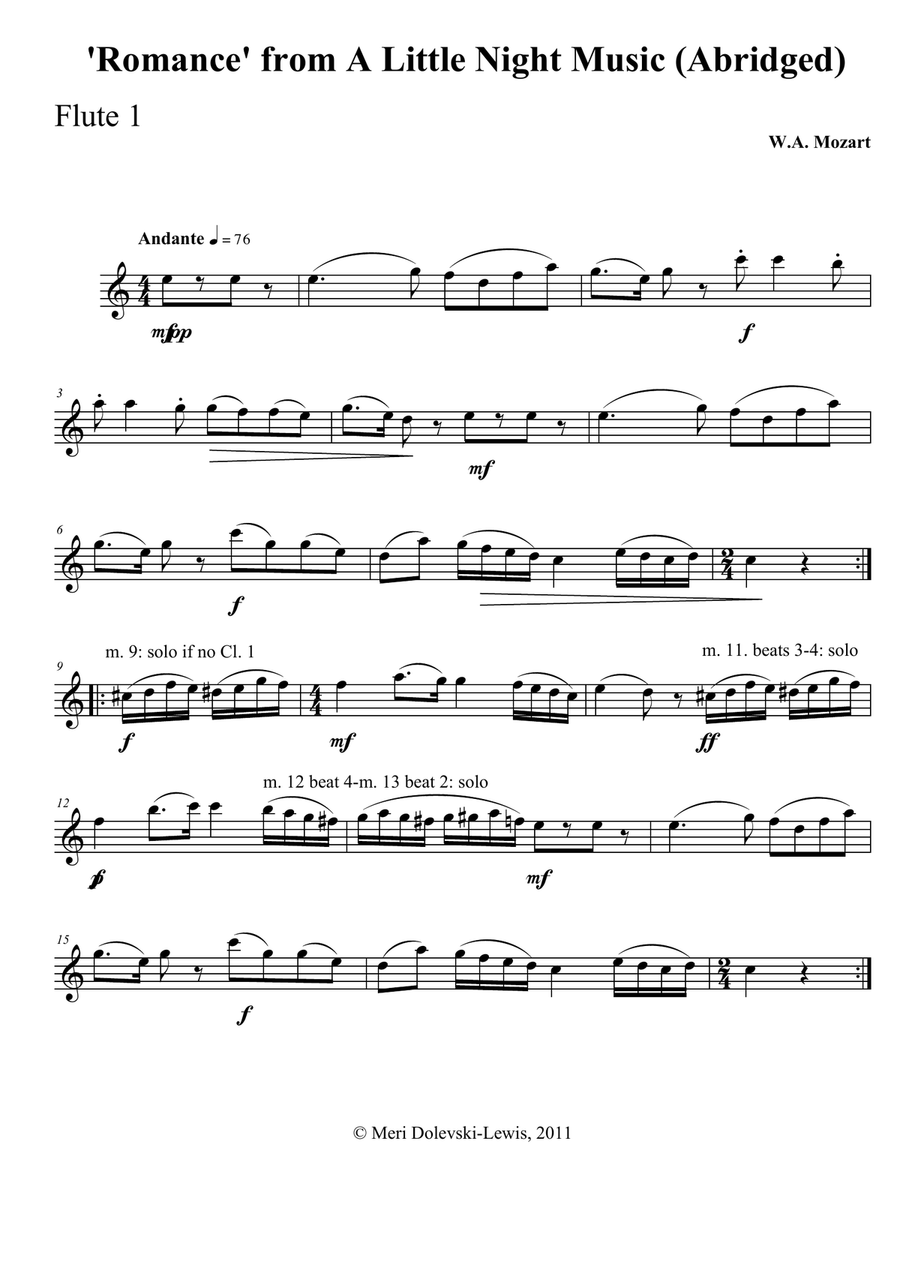 Romanze from Eine Kleine Nachtmusik: for mixed woodwind ensemble image number null