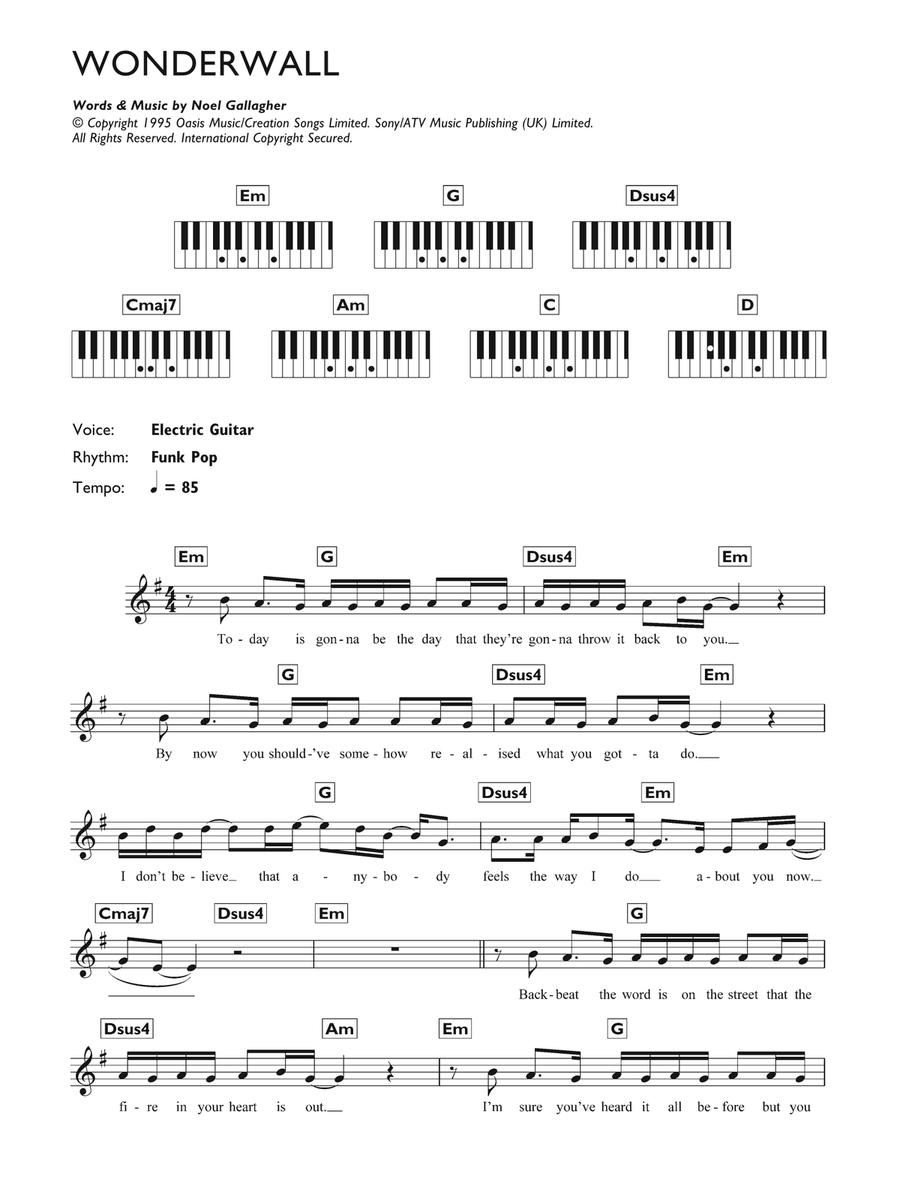 Wonderwall Piano Solo scores gallery preview page 1