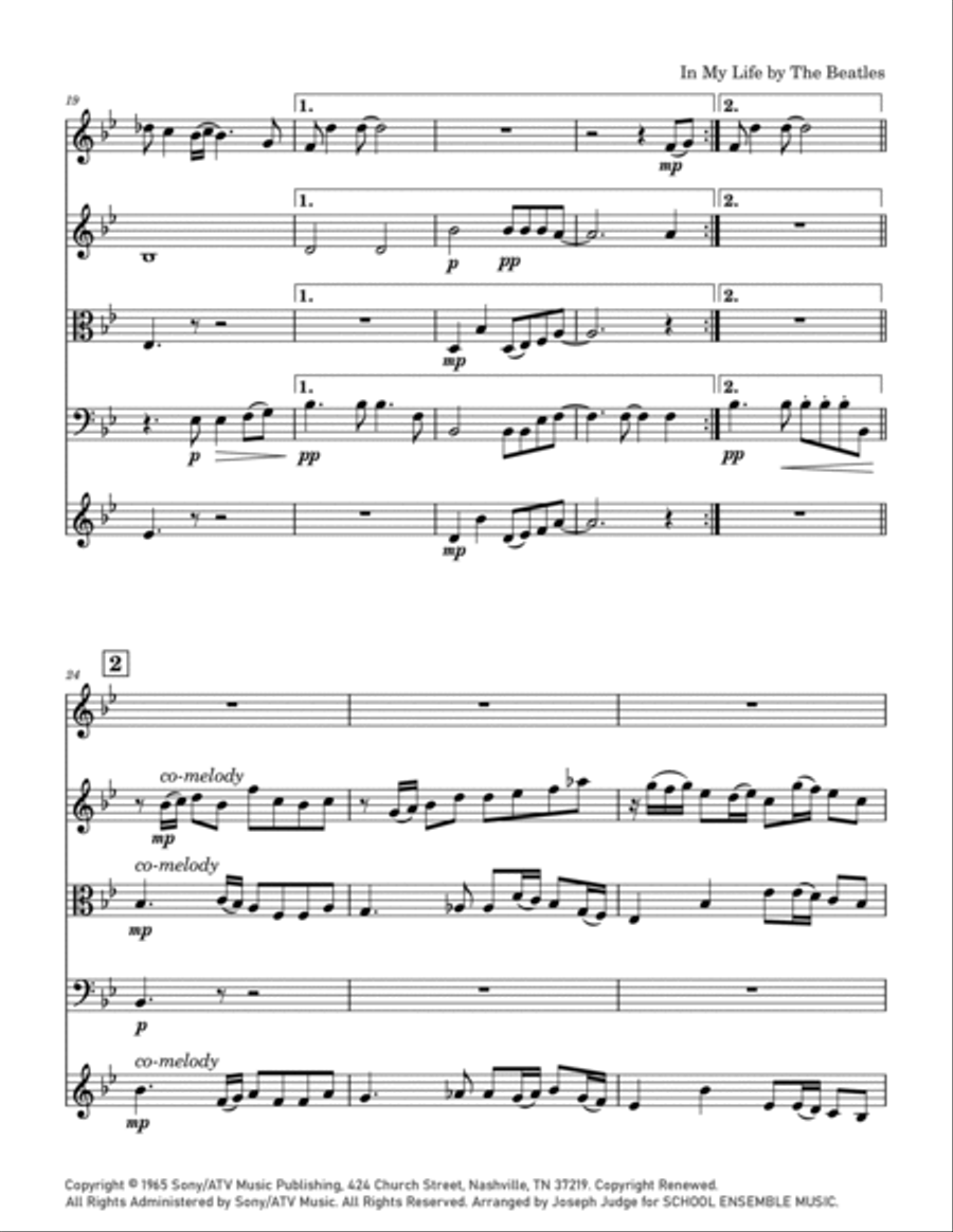 In My Life String Quartet scores gallery preview page 3