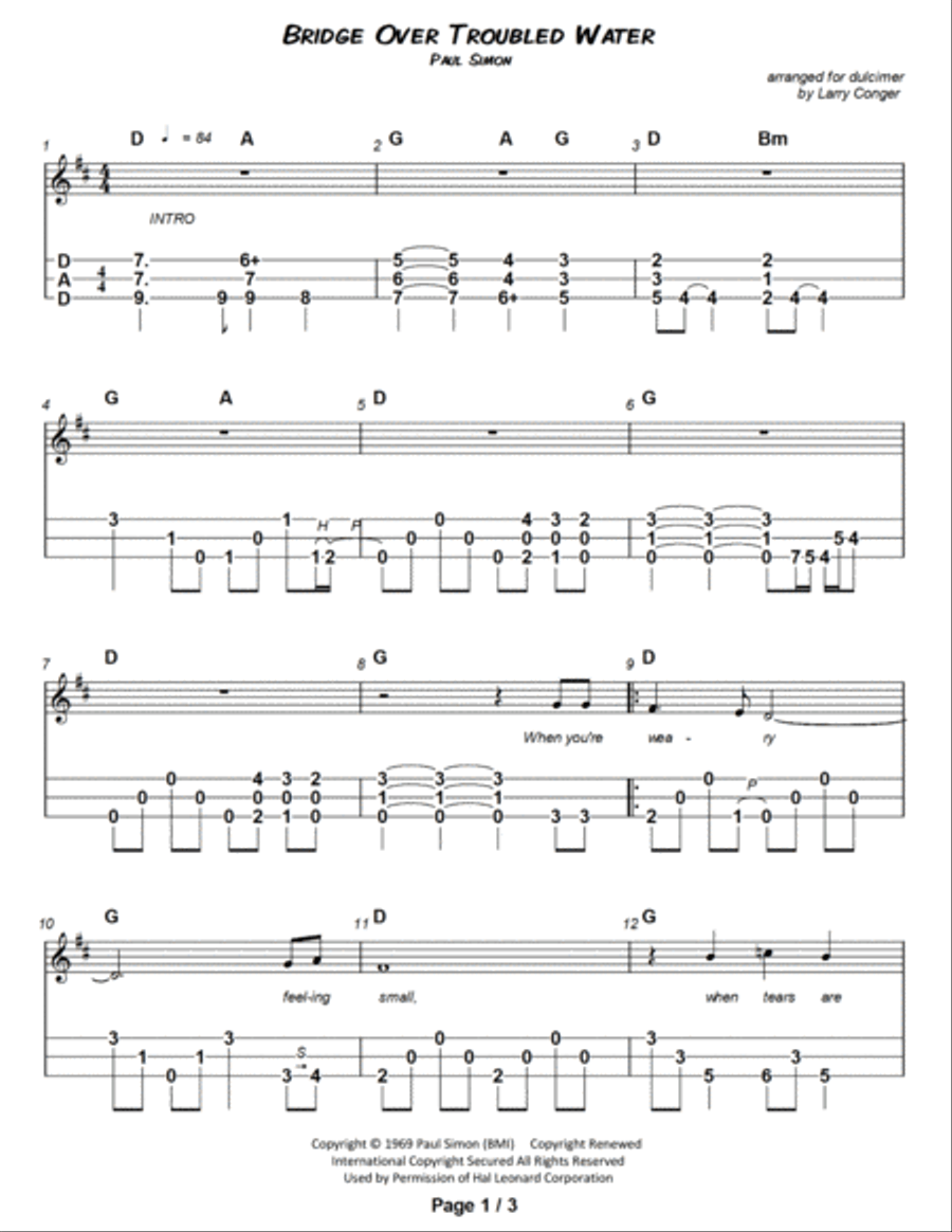 Bridge Over Troubled Water Dulcimer scores gallery preview page 2