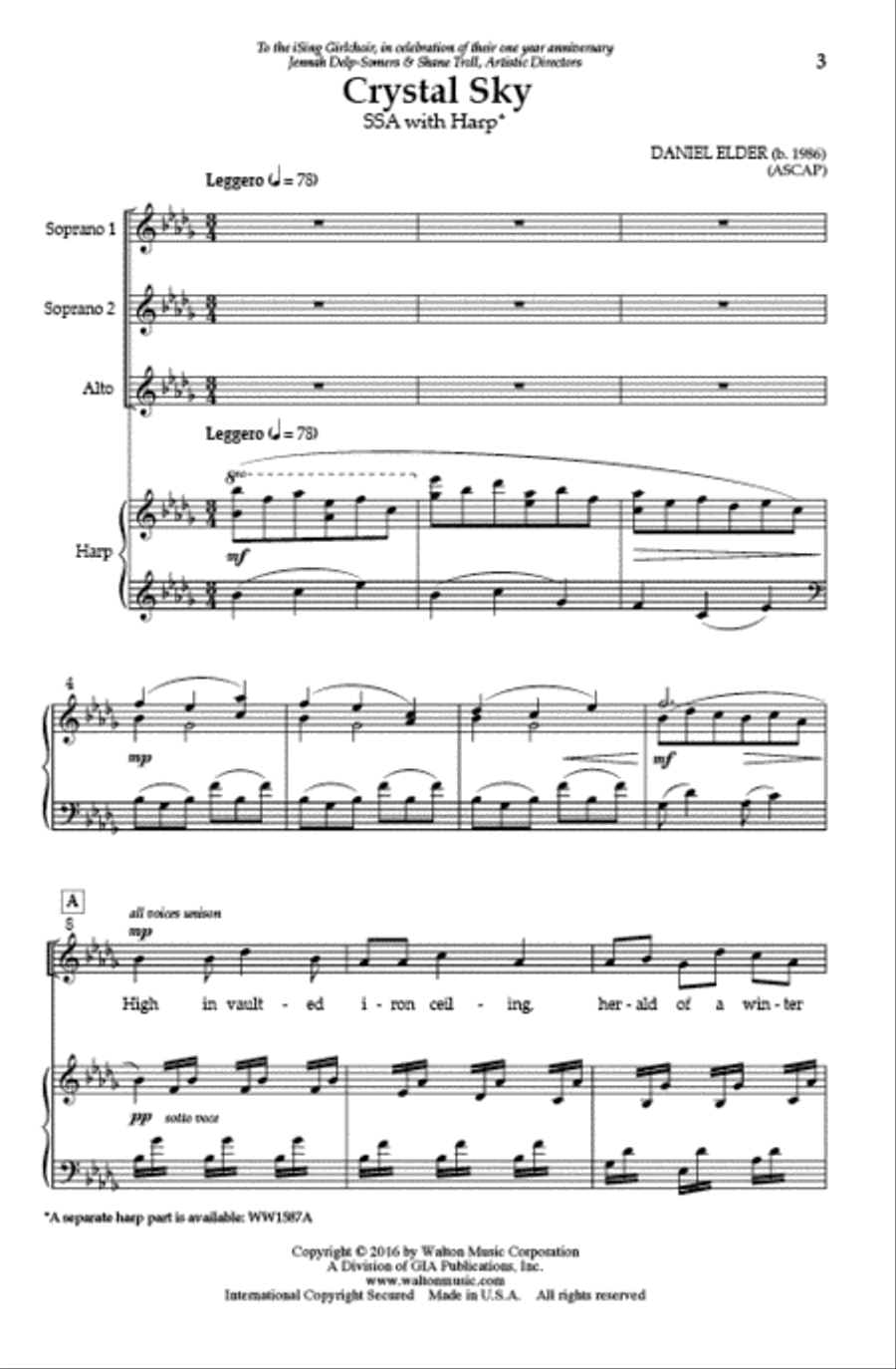 Crystal Sky (Vocal Score) SSA scores gallery preview page 2