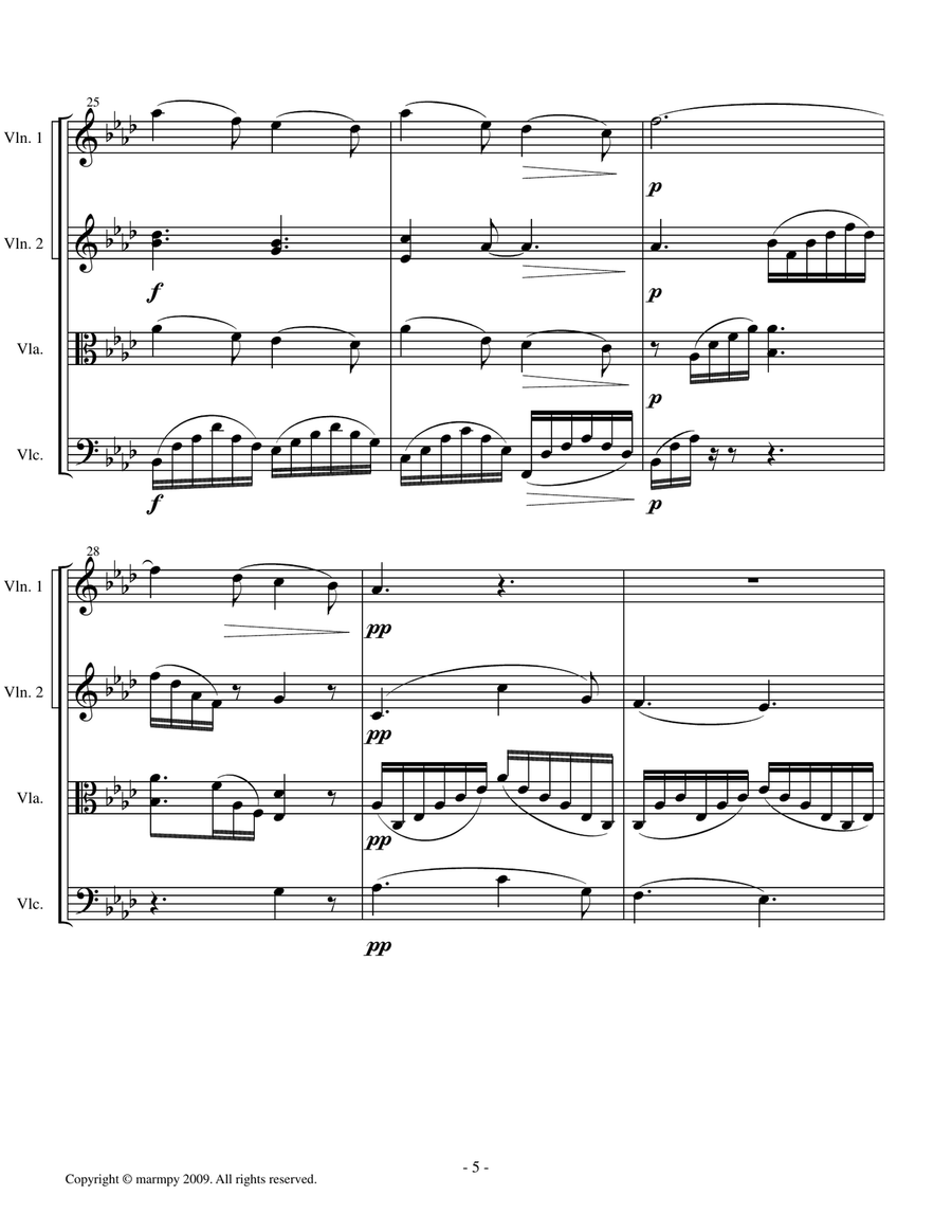 O Mio Babbino Caro by Puccini (arranged for String Quartet) String Quartet scores gallery preview page 5