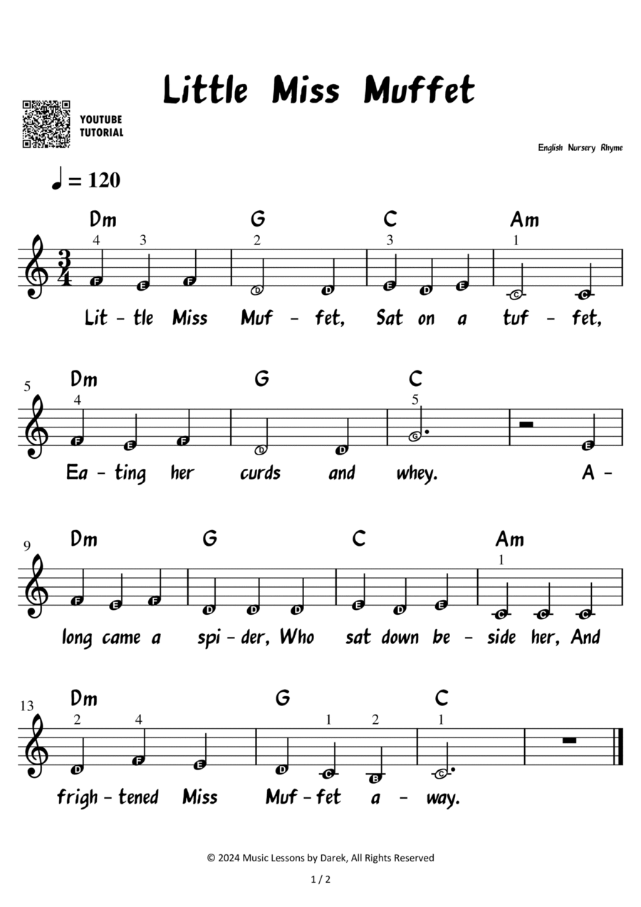Little Miss Muffet English Nursery Rhyme VERY EASY