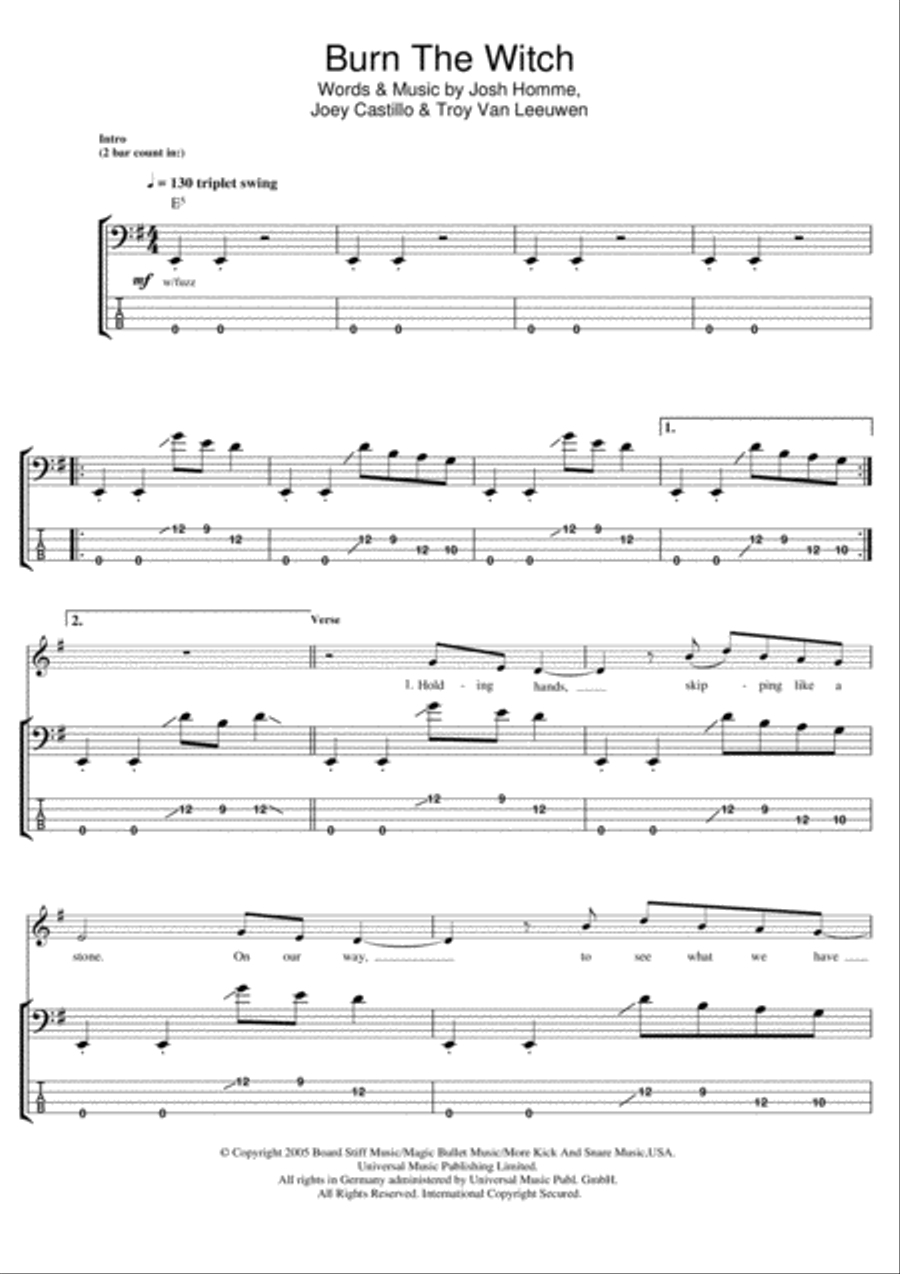 Burn The Witch Burn The Witch Guitar Tablature scores gallery preview page 1