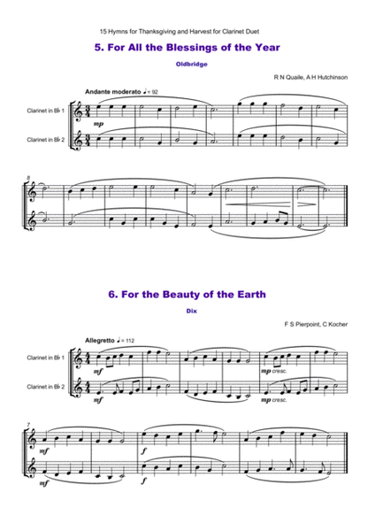 15 Favourite Hymns for Thanksgiving and Harvest for Clarinet Duet