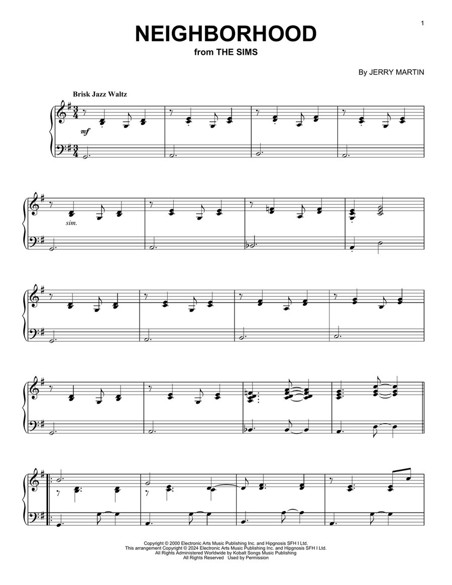 Neighborhood (from The Sims) Piano Solo scores gallery preview page 1