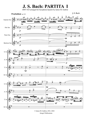 Book cover for Bach: Partita No. 1 BWV 825 for Saxophone Quartet