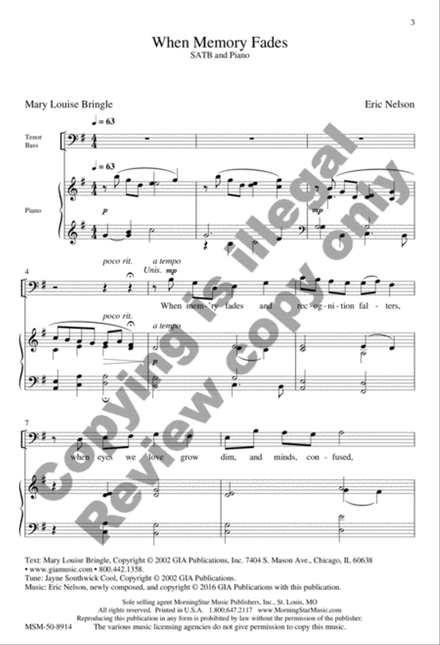 When Memory Fades (Choral Score) 4-Part scores gallery preview page 11