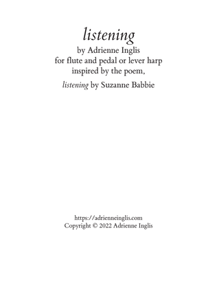 Book cover for listening for flute and lever or pedal harp