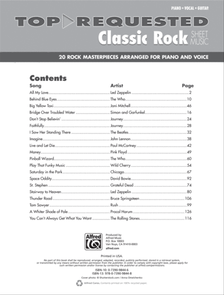 Top-Requested Classic Rock Sheet Music