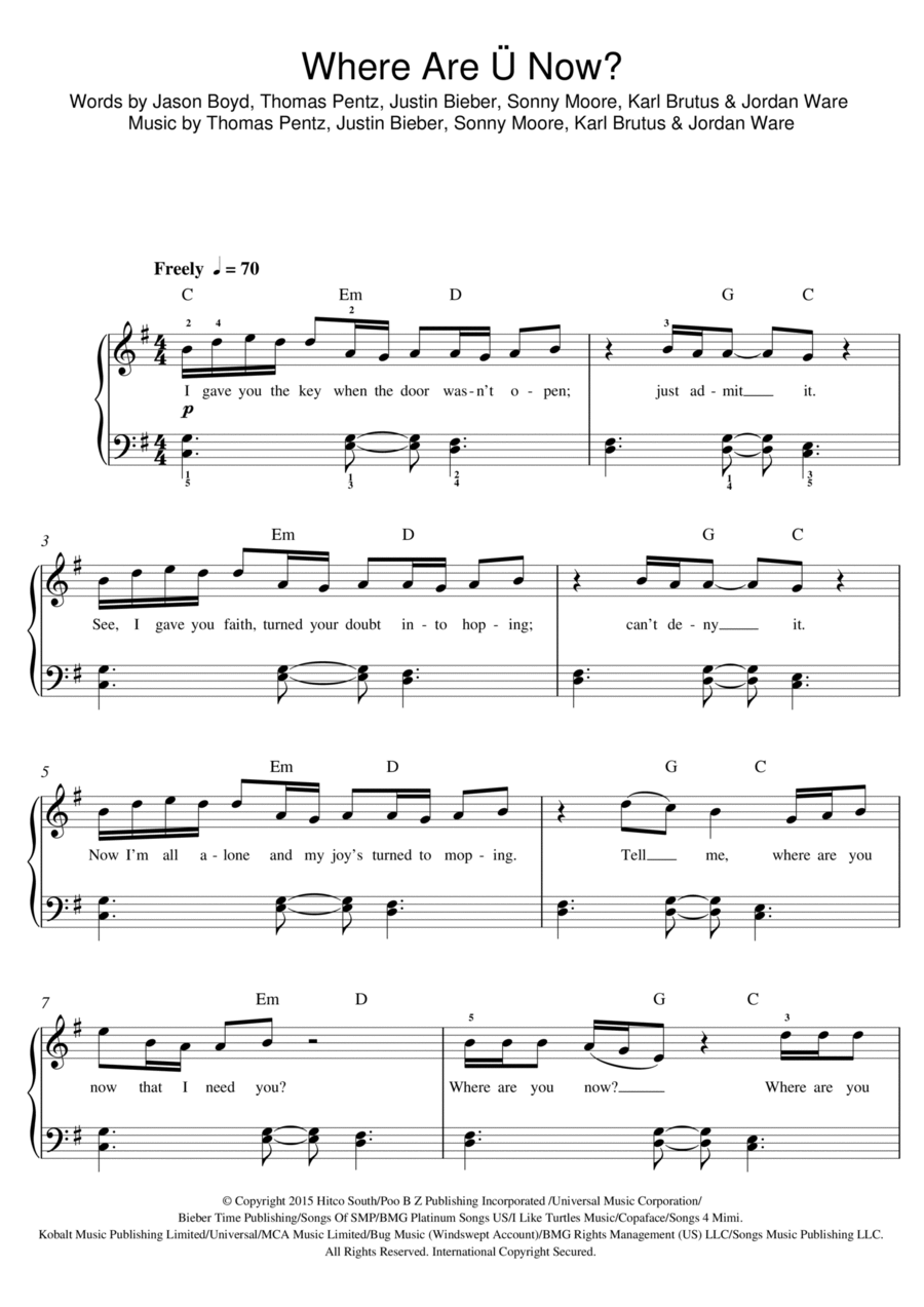 Where Are U Now (featuring Justin Bieber) Piano scores gallery preview page 1