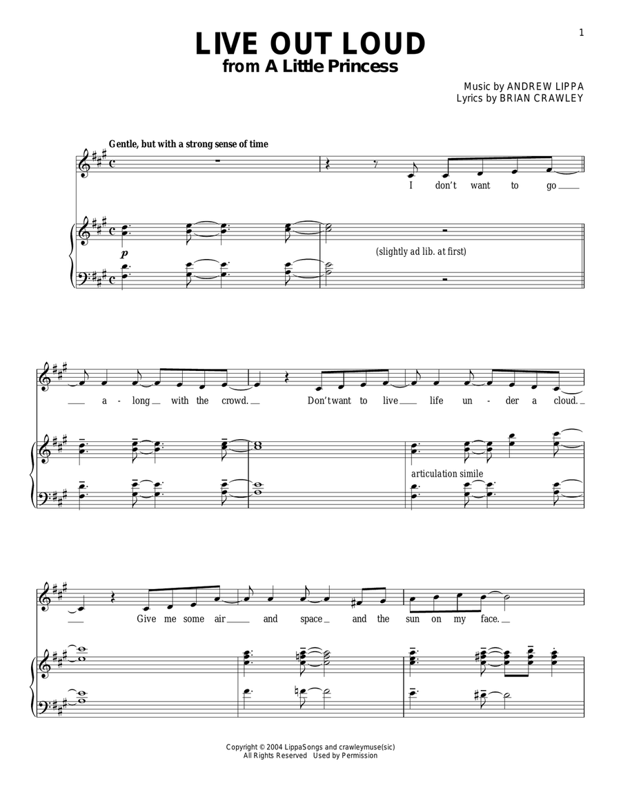 Live Out Loud Live Out Loud Piano, Vocal scores gallery preview page 1