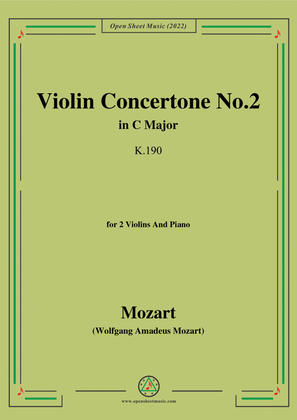 Book cover for Mozart-Concertone No.2 in C Major,K.190,for 2 Violins&Piano