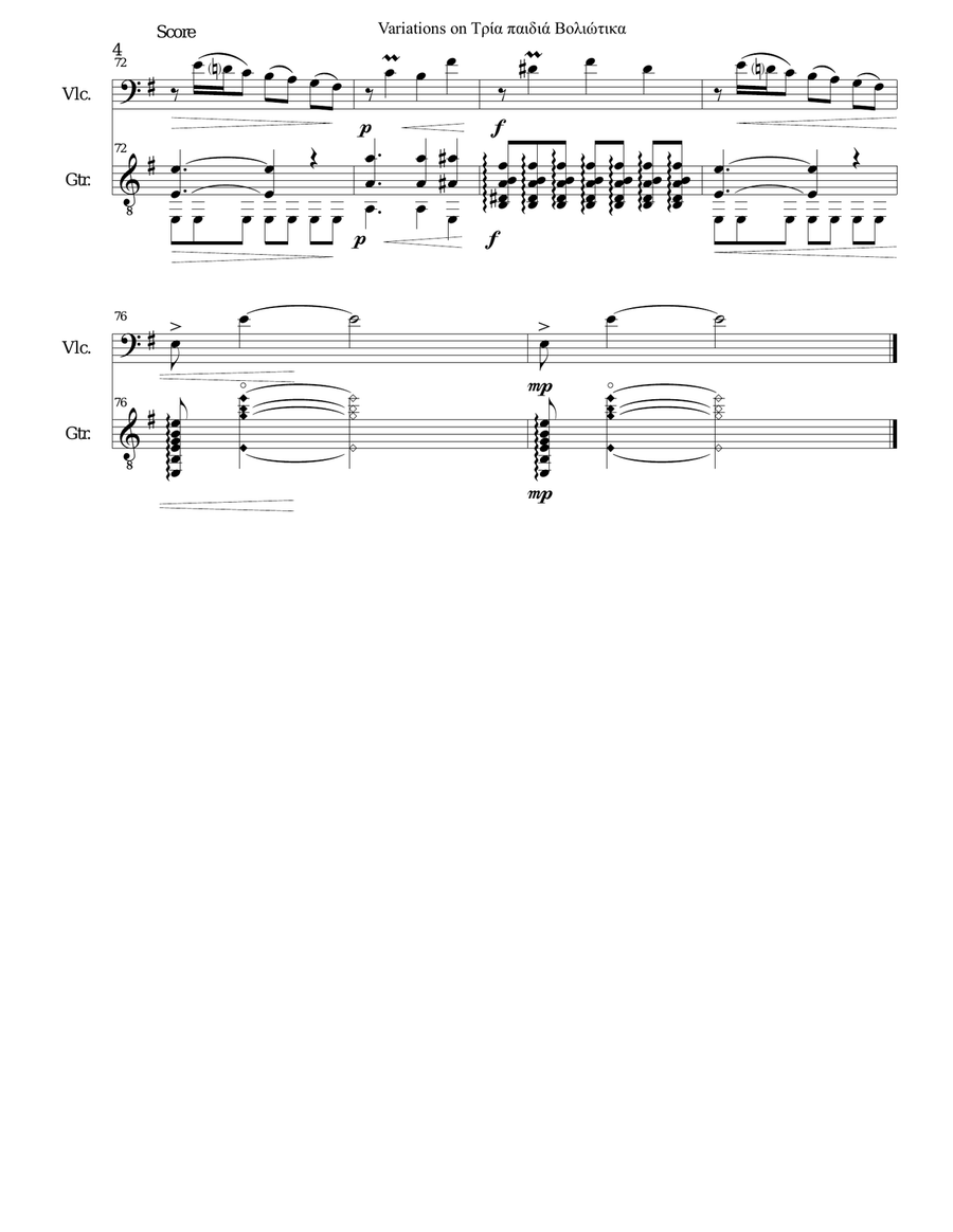 Variations on Tria paidia voliotika (Three young men from Volos) for cello and guitar String Duet scores gallery preview page 4