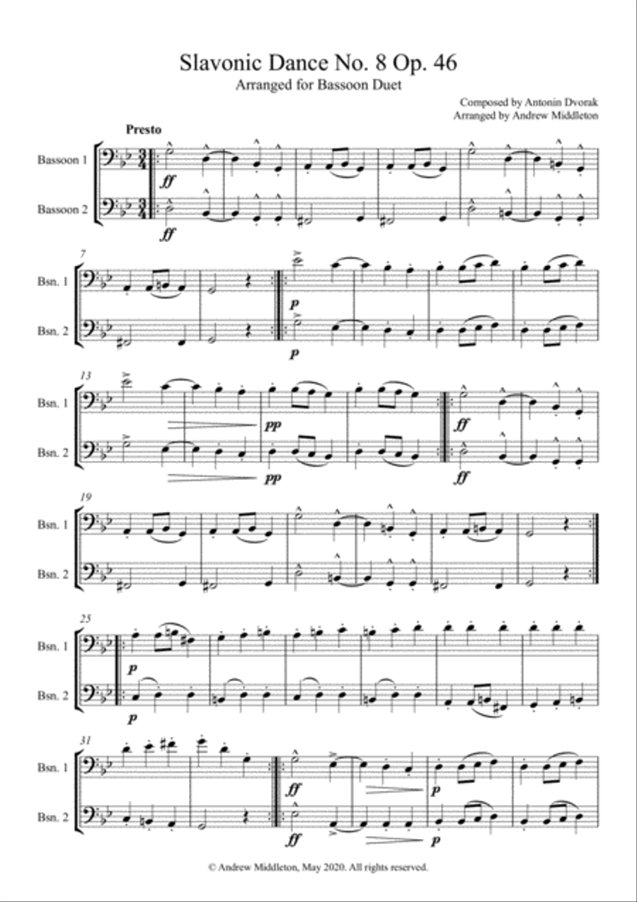 Slavonic Dance No, 8 Op. 46 arranged for Bassoon Duet Woodwind Duet scores gallery preview page 3