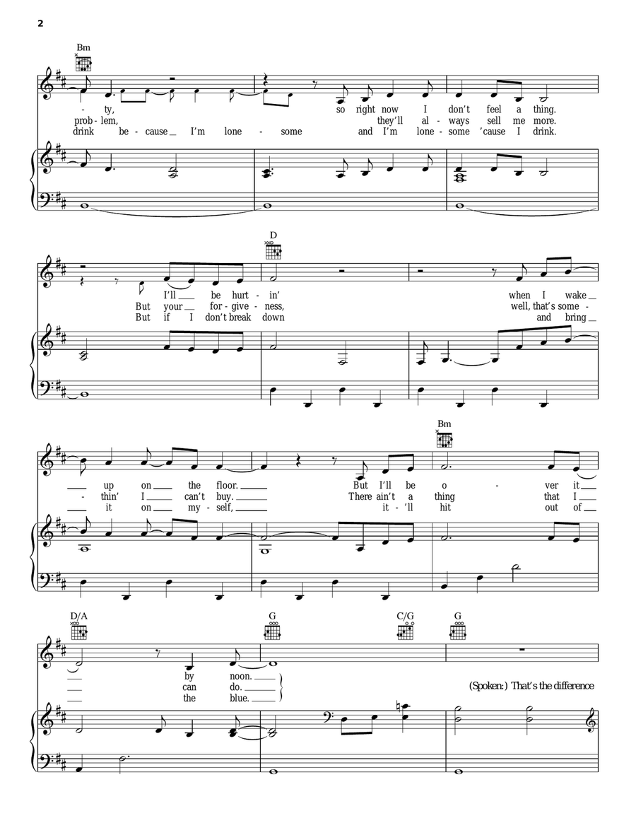 Whiskey And You Piano, Vocal, Guitar scores gallery preview page 2