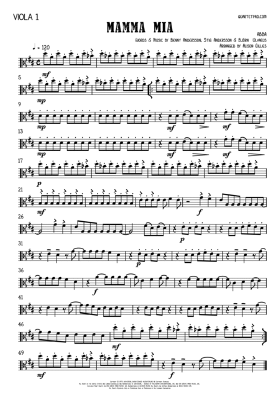 Mamma Mia Mamma Mia String Quartet scores gallery preview page 4