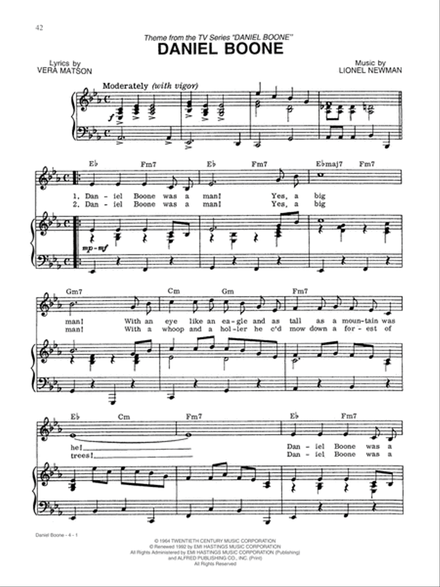 Daniel Boone (Main Theme) Piano, Vocal, Guitar scores gallery preview page 1