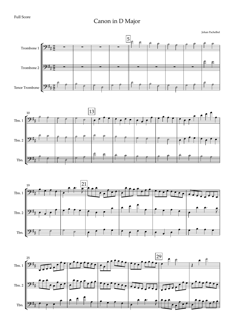 Canon in D Major (Johann Pachelbel) for Trombone Trio
