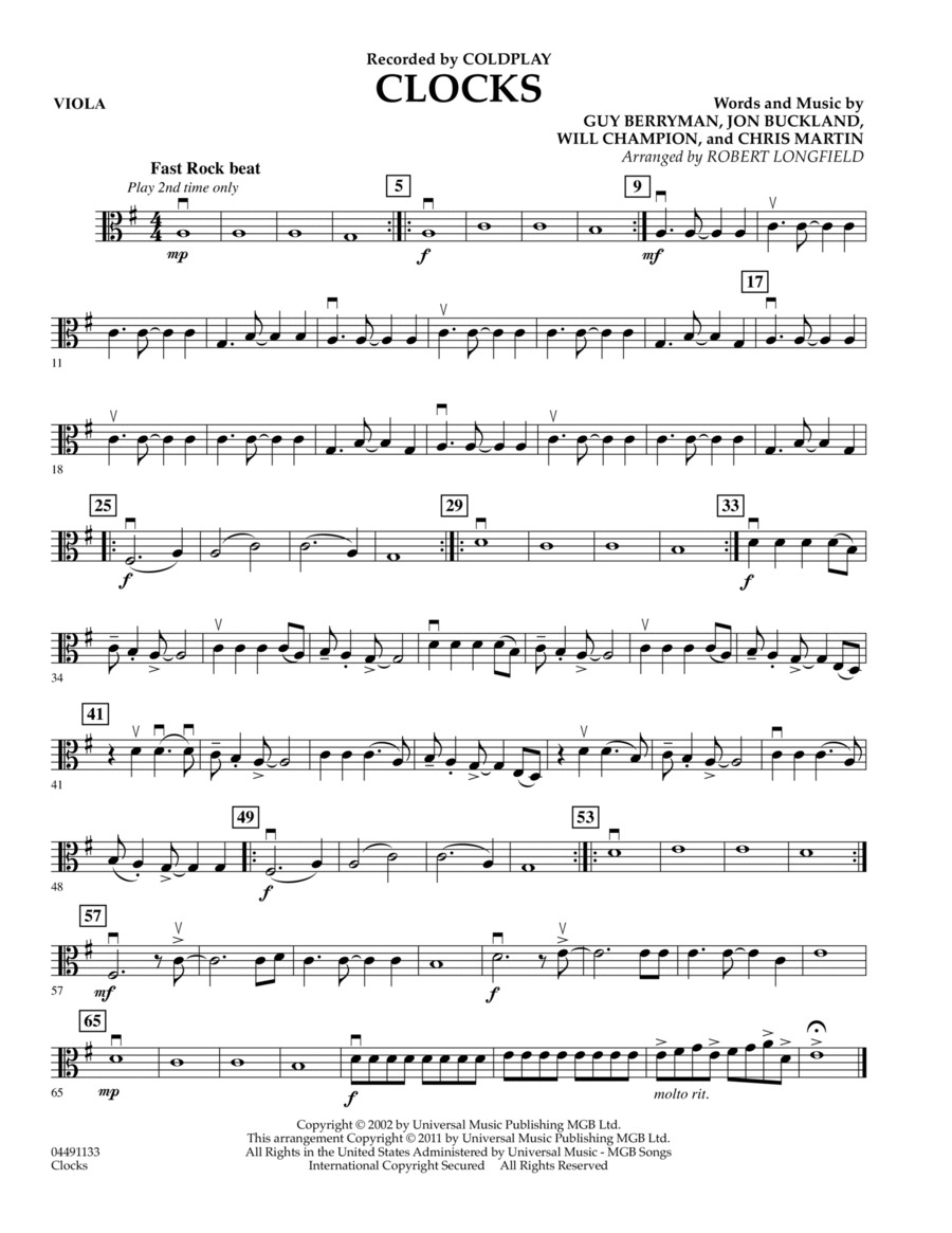 Clocks - Viola String Quartet scores gallery preview page 1