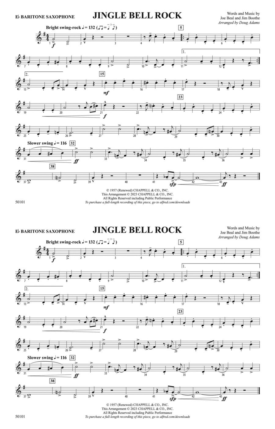 Jingle Bell Rock: E-flat Baritone Saxophone Marching Band scores gallery preview page 1