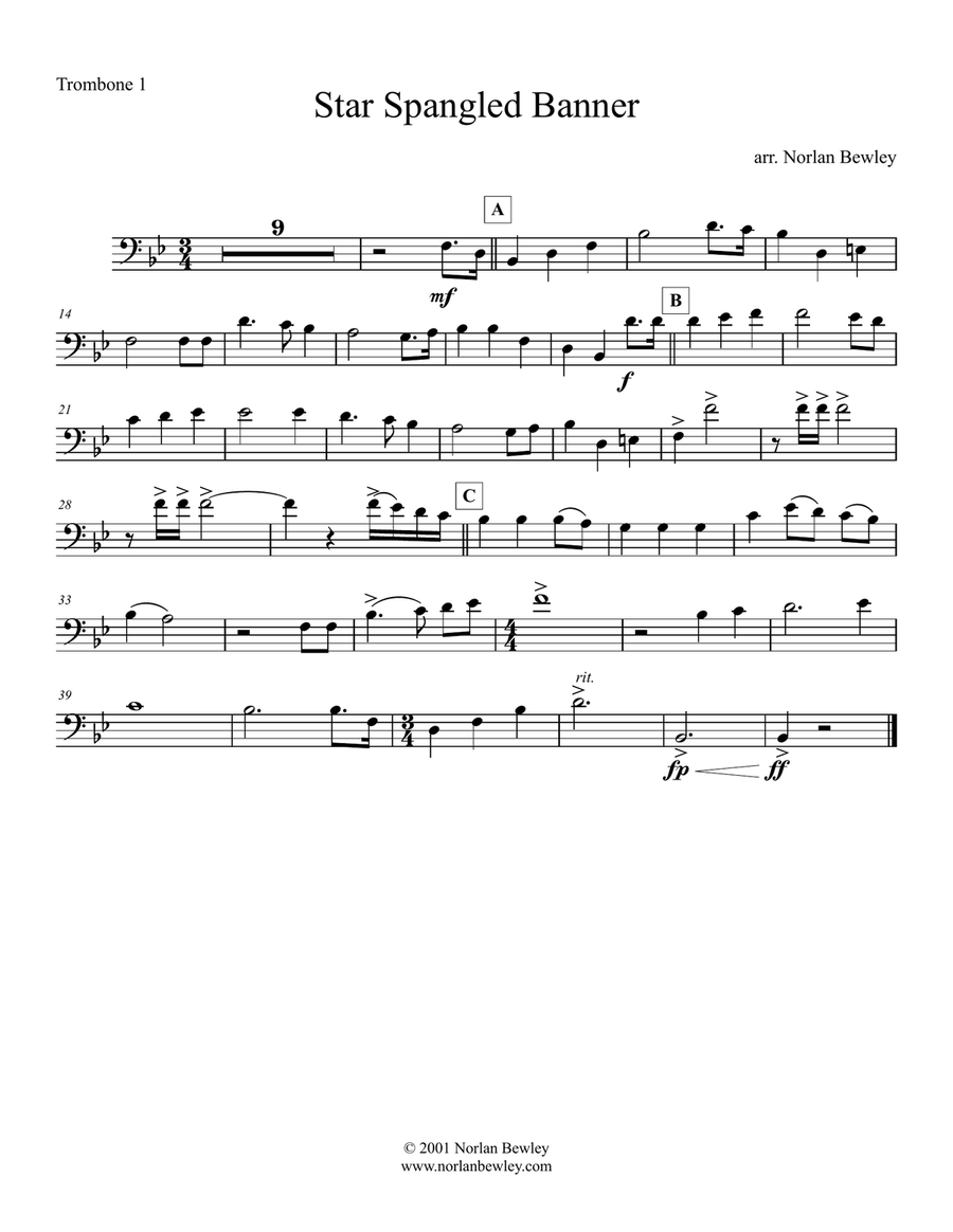 Star Spangled Banner - Low Brass Quartet Brass Quartet scores gallery preview page 3