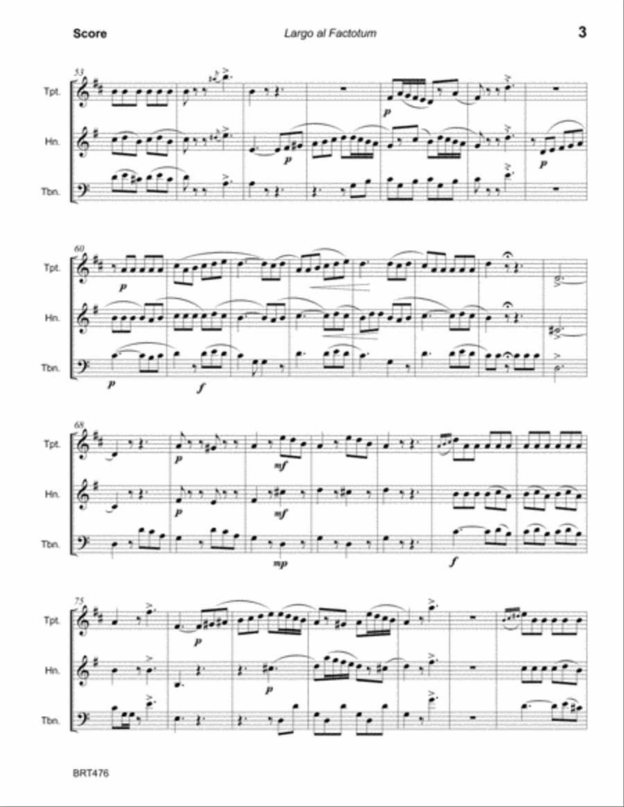 LARGO AL FACTOTUM (the Barber of Seville) for BRASS TRIO (unaccompanied) Brass Trio scores gallery preview page 3