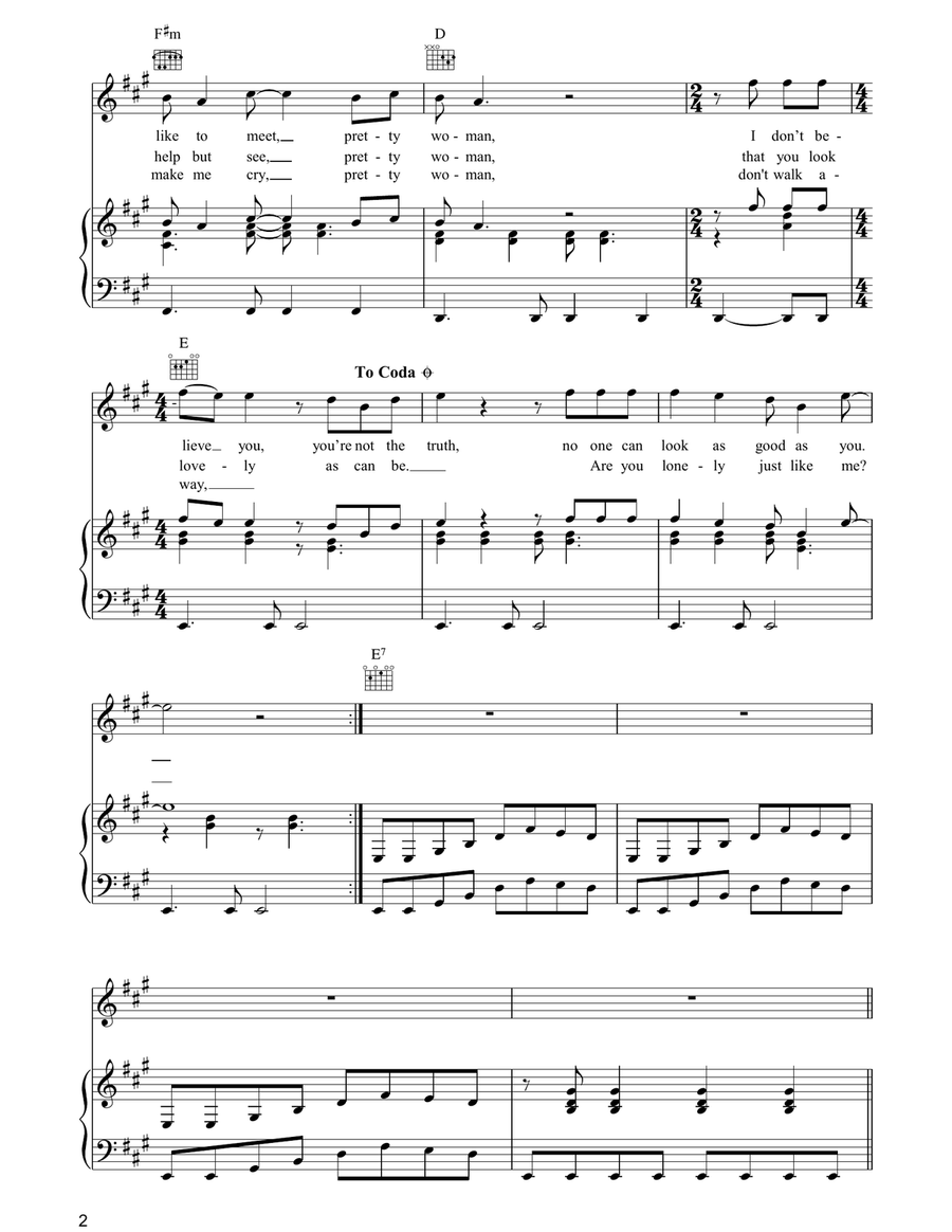 Oh, Pretty Woman Piano, Vocal, Guitar scores gallery preview page 2