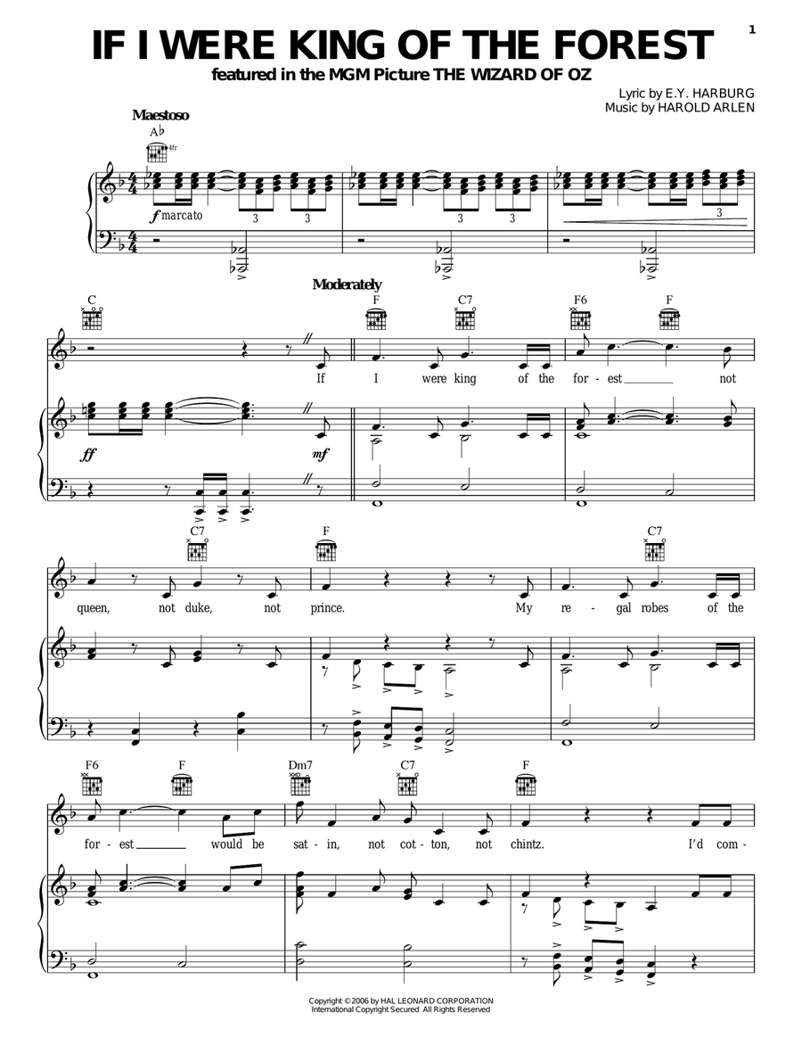 If I Were King Of The Forest Piano, Vocal, Guitar scores gallery preview page 1