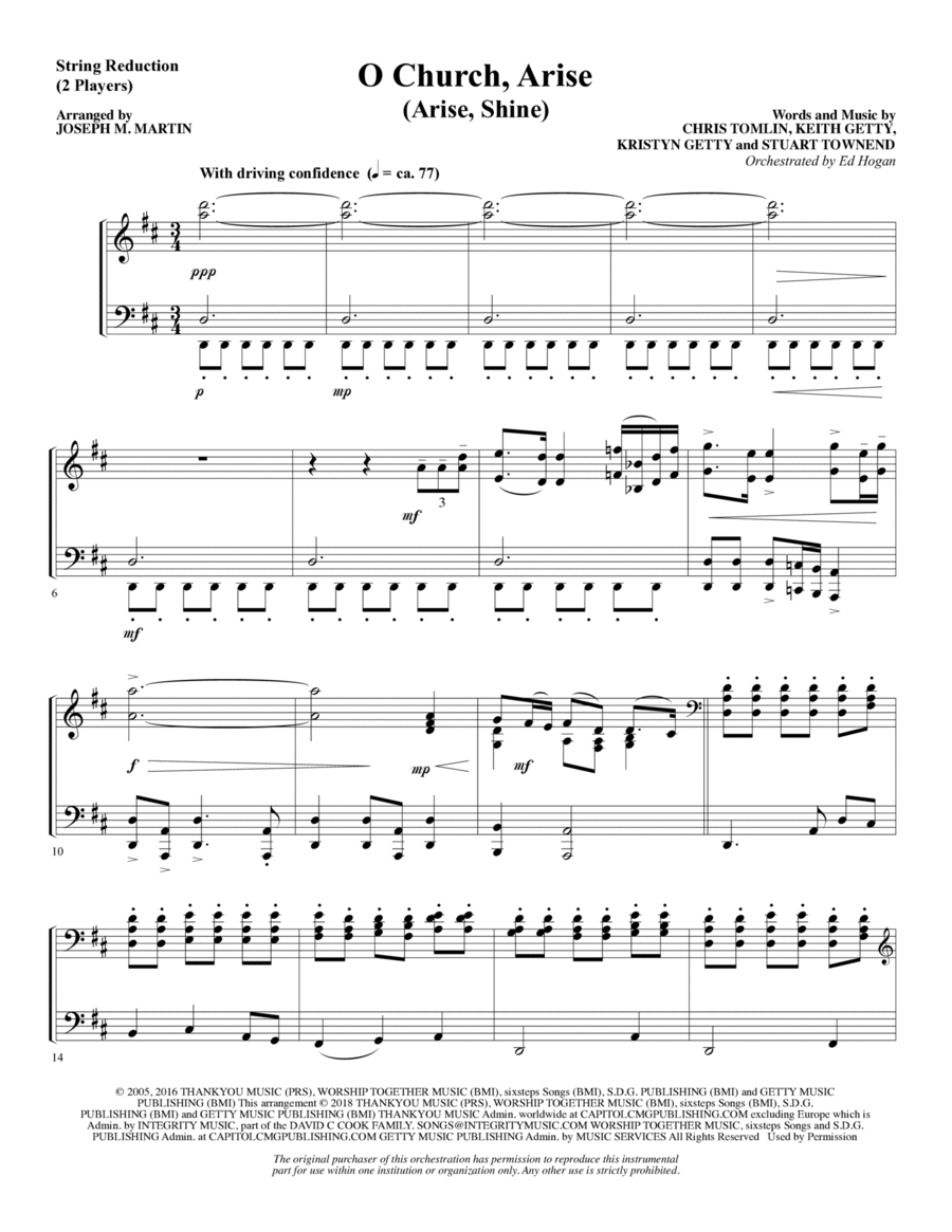 O Church, Arise (Arise, Shine) - Keyboard String Reduction