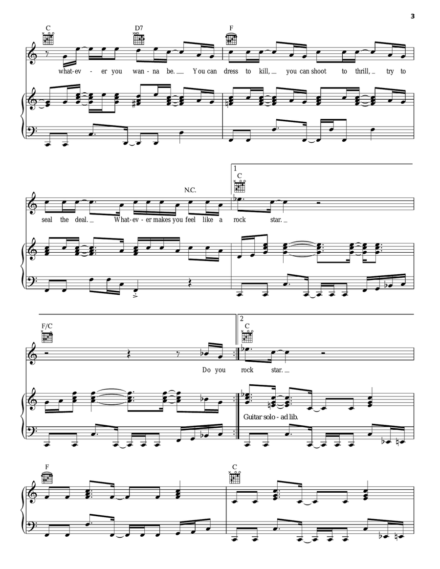 Feel Like A Rock Star Piano, Vocal, Guitar scores gallery preview page 3
