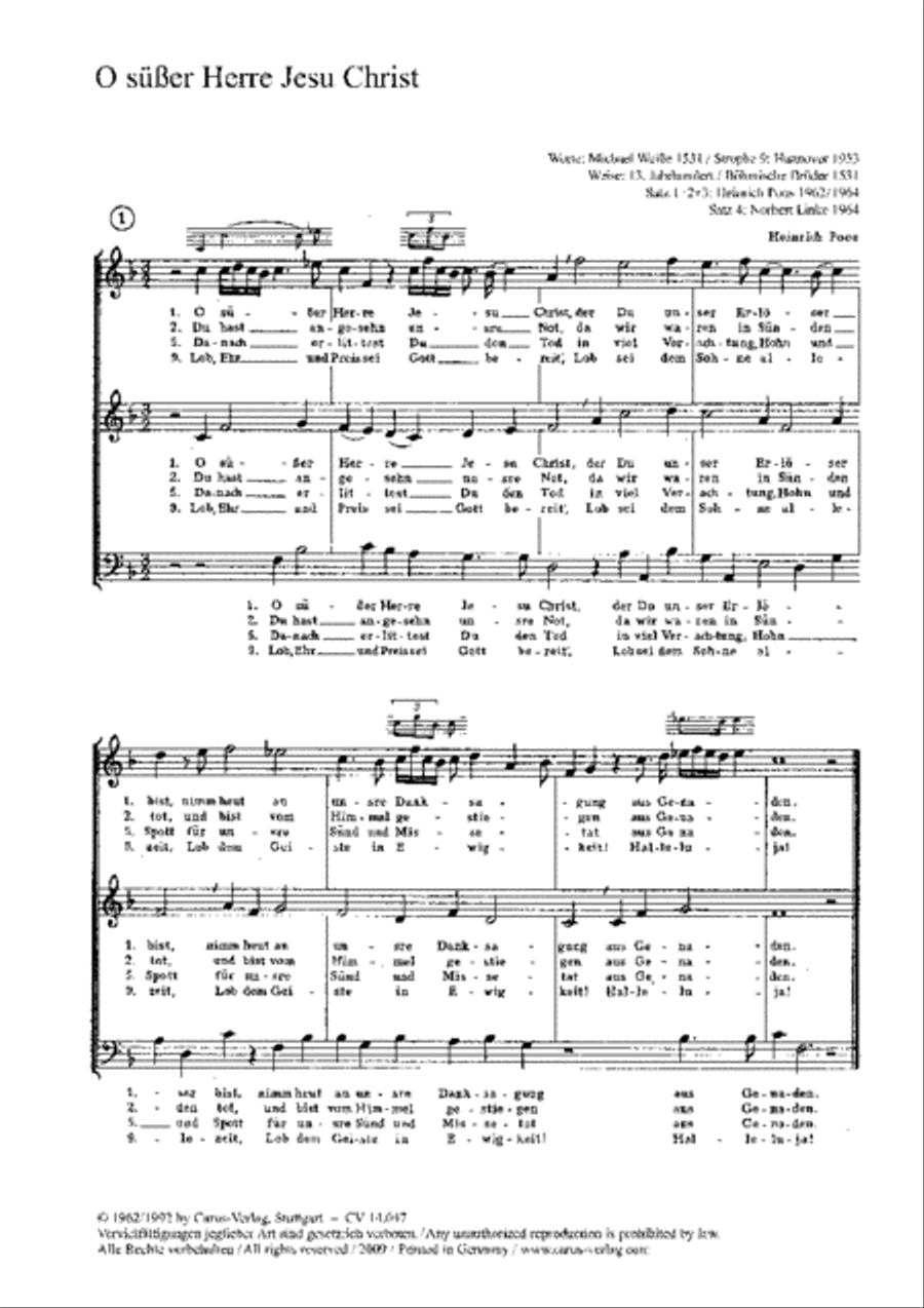 Linke; Poos: O susser Herre Jesu Christ Score scores gallery preview page 1