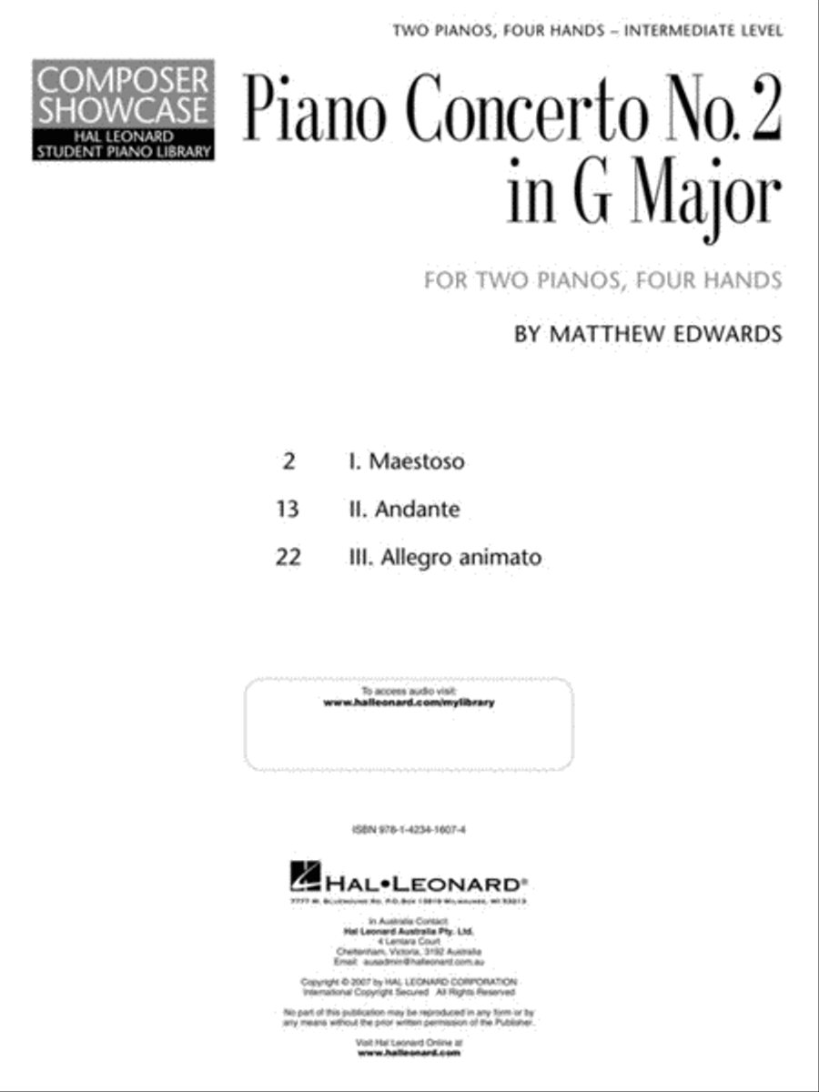 Concerto No. 2 in G Major for 2 Pianos, 4 Hands Piano Method scores gallery preview page 3
