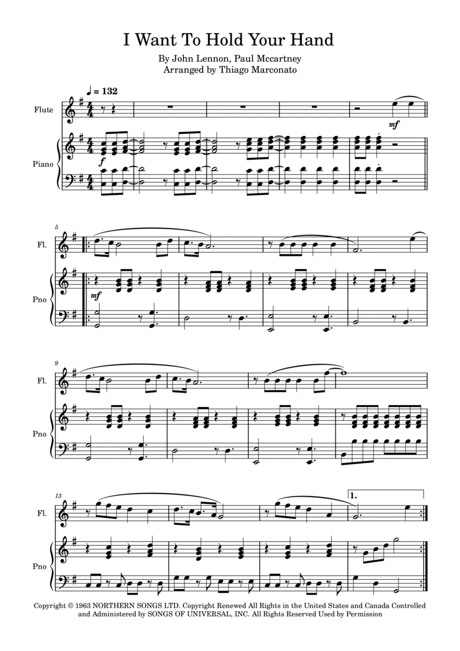 I Want To Hold Your Hand Flute Solo scores gallery preview page 1
