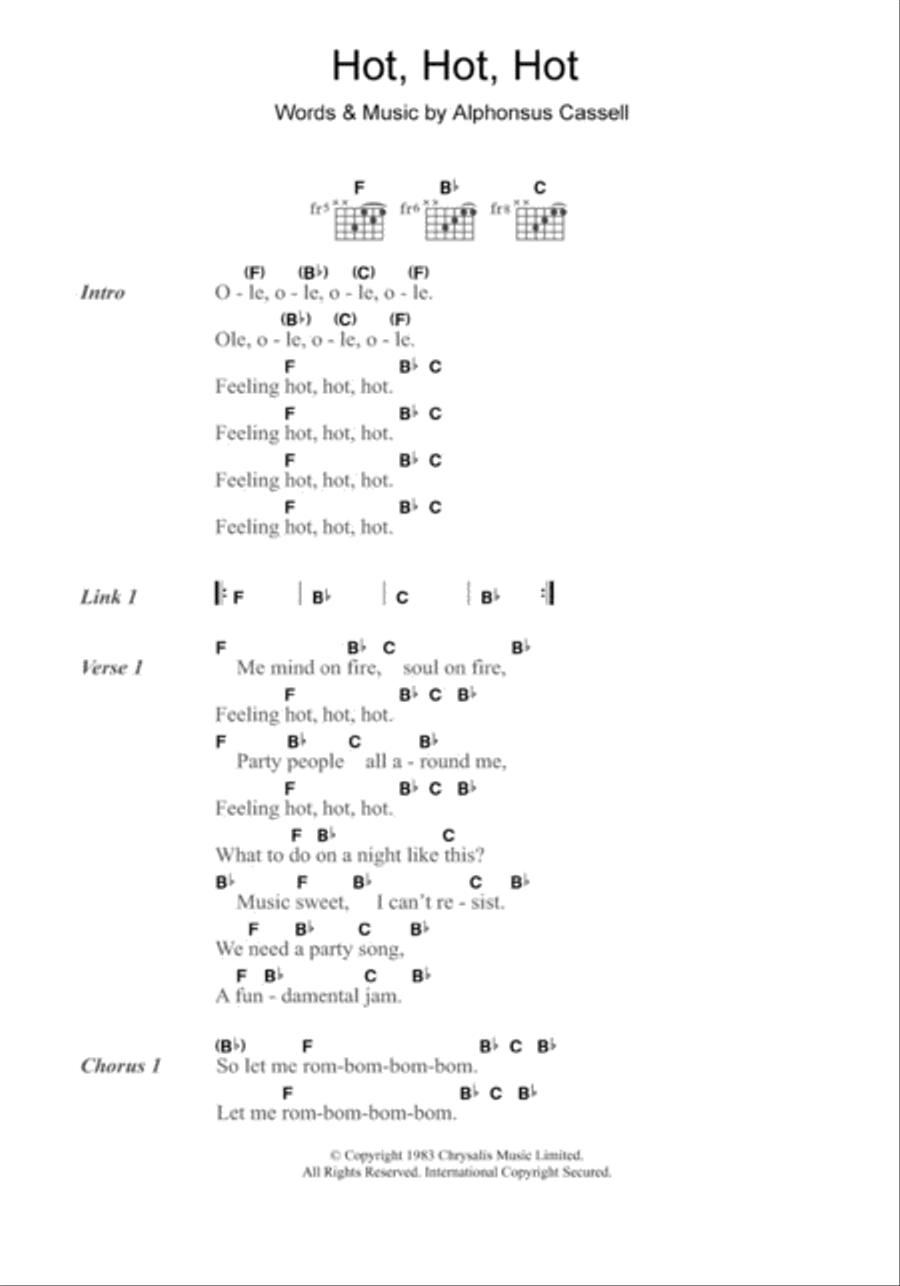 Hot Hot Hot Acoustic Guitar scores gallery preview page 1