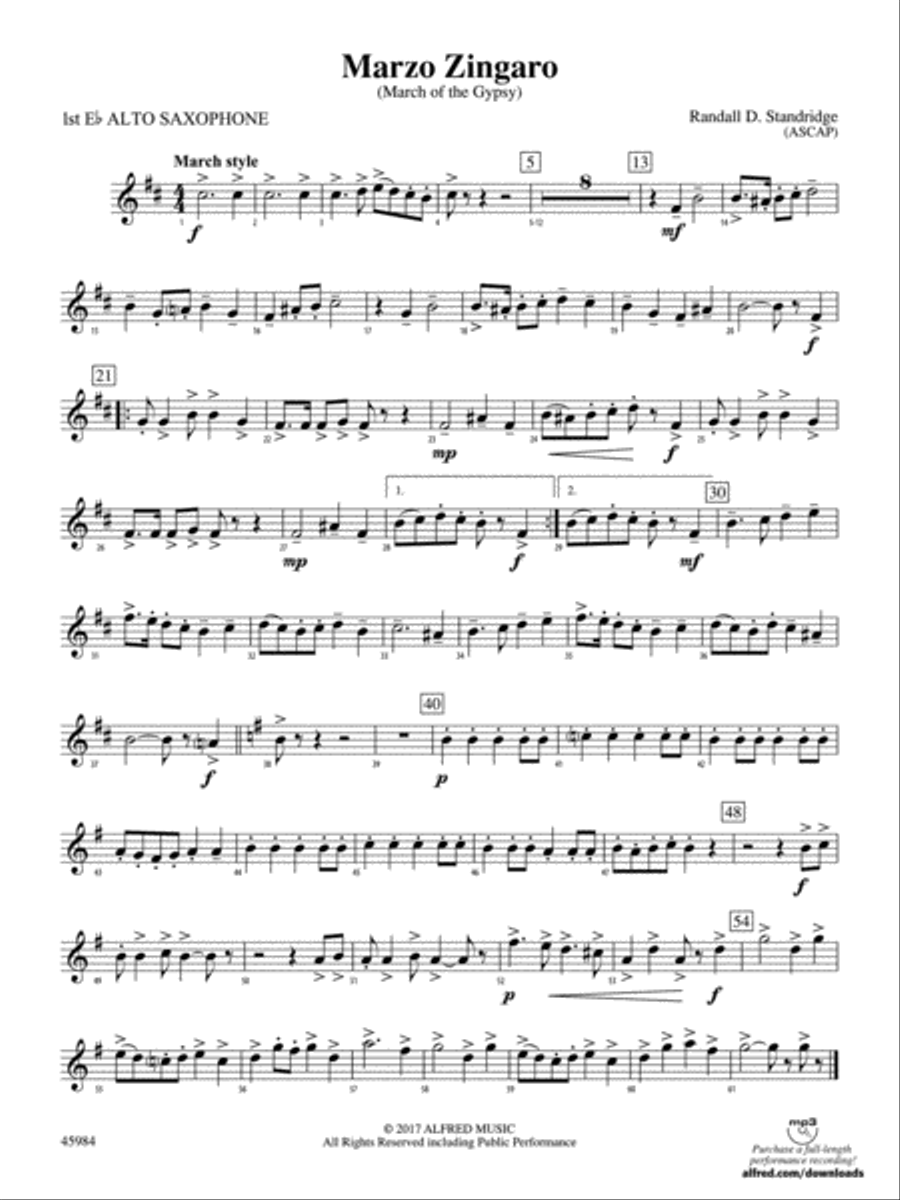 Marzo Zingaro: E-flat Alto Saxophone Concert Band scores gallery preview page 1