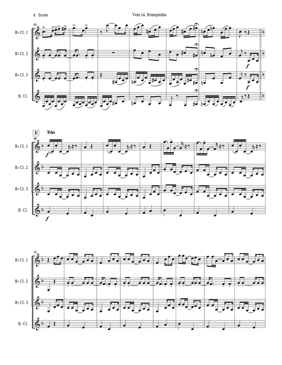 Clarinet quartet - Tango by Ernesto Nazareth Clarinet Quartet scores gallery preview page 4