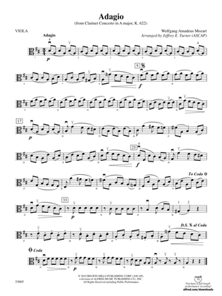 Adagio (from Clarinet Concerto in A Major, K. 622): Viola