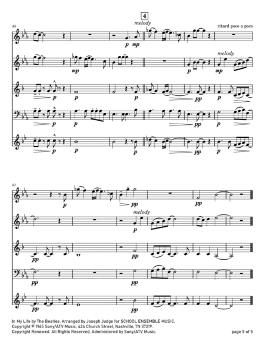 In My Life Woodwind Quartet scores gallery preview page 5