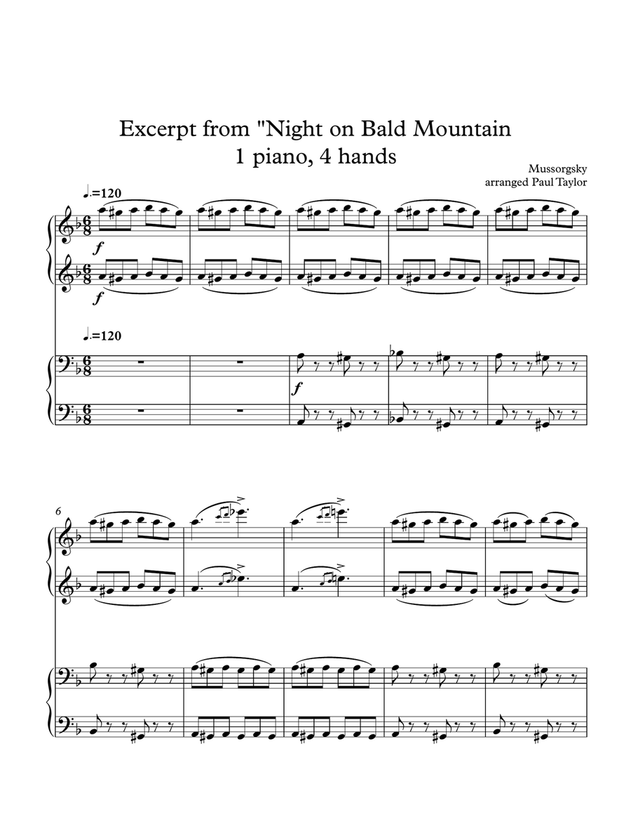 Night On Bald Mountain (four-hands, 1 piano) 1 Piano, 4-Hands scores gallery preview page 1