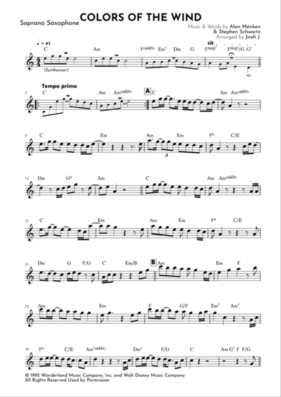 Colors Of The Wind Soprano Saxophone scores gallery preview page 2