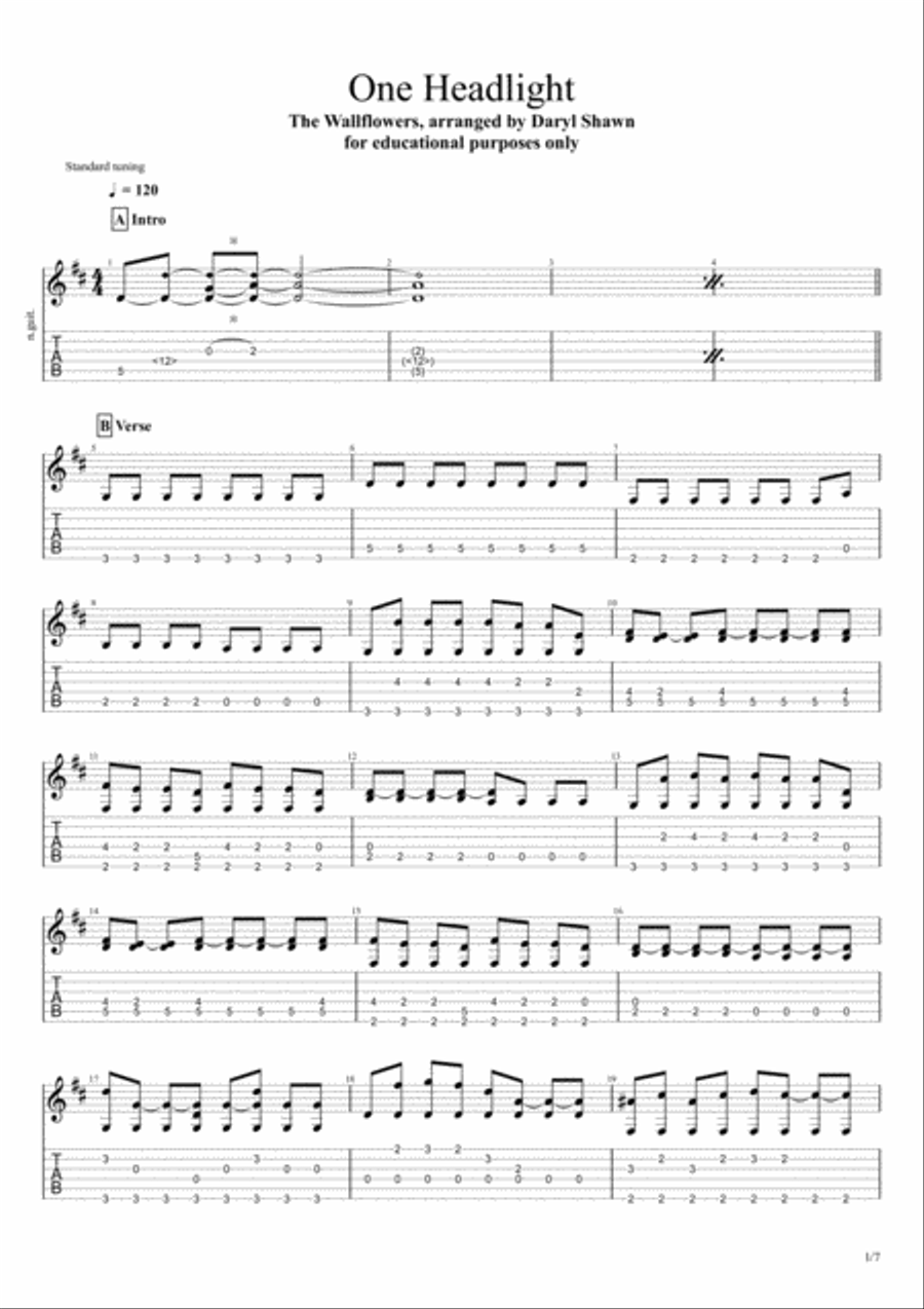 One Headlight Electric Guitar scores gallery preview page 1