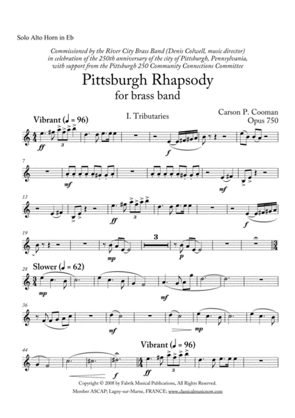 Carson Cooman: Pittsburgh Rhapsody (2008) for brass band, Solo Eb alto horn part by Carson Cooman Brass Band - Digital Sheet Music