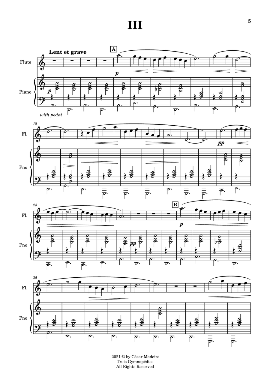 Three Gymnopedies by Satie - Flute and Piano (Full Score and Parts) Flute Solo scores gallery preview page 6