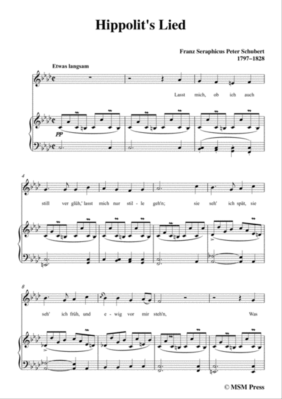 Schubert-Hippolit's Lied,in f minor,for Voice&Piano Voice scores gallery preview page 3