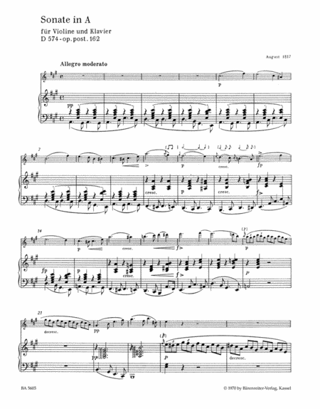 Sonata for Violin and Piano A major, Op. post.162 D 574
