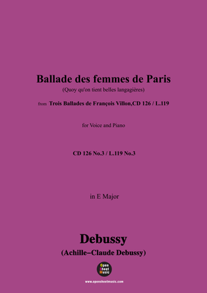 Book cover for Debussy-Ballade des femmes de Paris(Quoy qu'on tient belles langagières),in E Major,CD 126 No.3;L.11