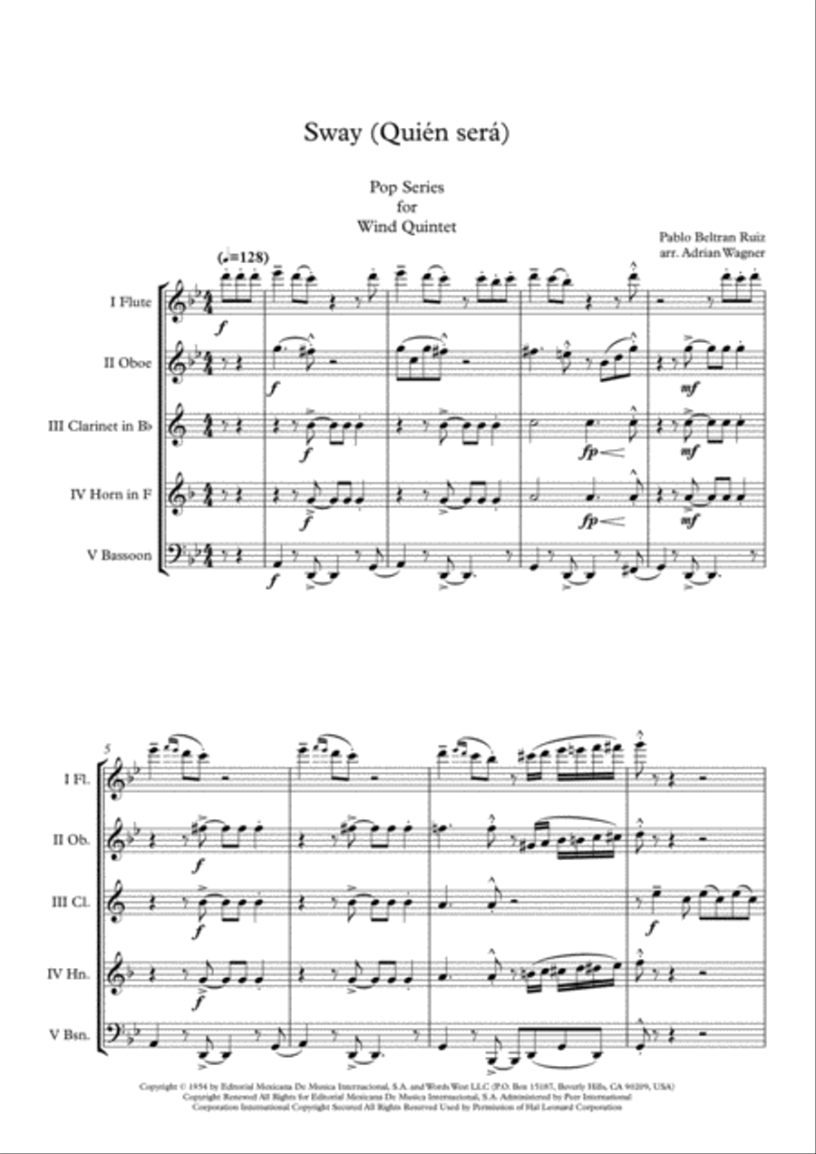 Sway (Quien Sera) Woodwind Quintet scores gallery preview page 3